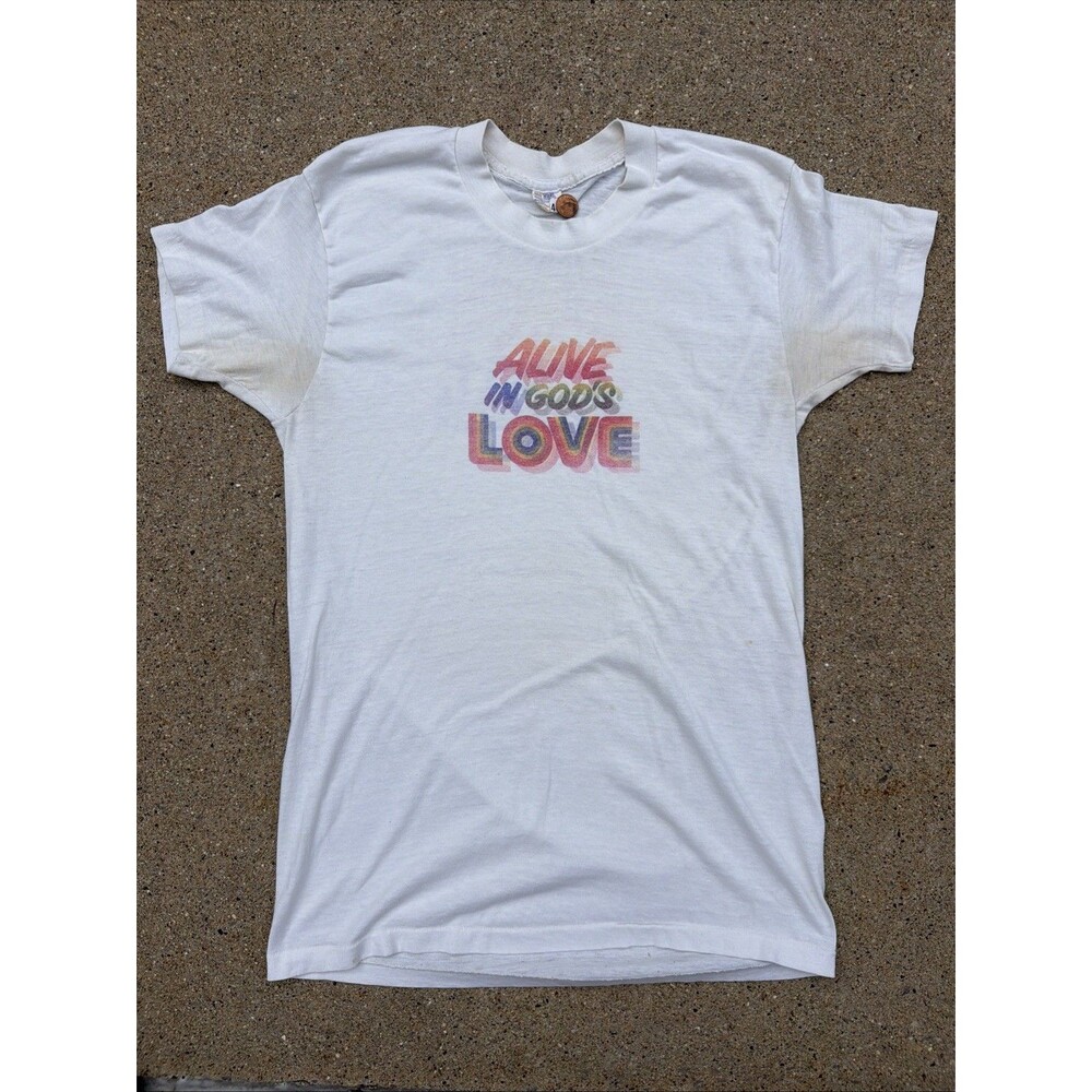 Vtg 80s Alive In Gods Love Christian T Shirt Single Stitch JCPenney Size 44 M